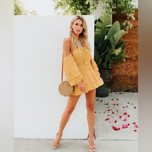 Vici Surfside Smocked Tiered Dress - Mustard